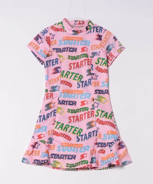 STARTER(スターター)の「★STARTER GOLF★スターターゴルフ ロゴパターン 総柄モックネック半袖ワンピースレディース SG-123011(ワンピース・レディース・ピンク/ブラック・M)」の2枚目の写真