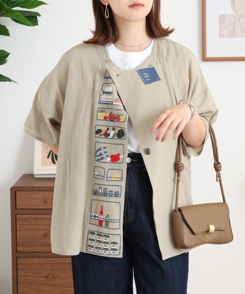 カーディガン EMAGO 冷蔵庫刺繍前開きカーデ レディース EMAGO 冷蔵庫刺繍前開きカーデ（カーディガン/ボレロ）｜Emago