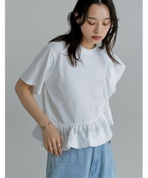 [接触冷感][UVカット]異素材フリルドッキングTシャツ