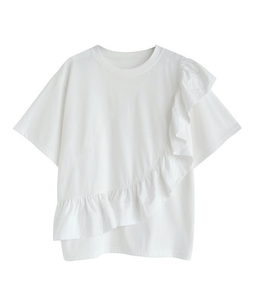 Re:EDIT（リエディ）の「[接触冷感][UVカット]異素材フリルドッキングTシャツ（Tシャツ/カットソー・レディース・ブラック/ホワイト・MEDIUM/LARGE）」の11枚目の写真