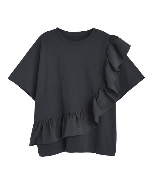 Re:EDIT（リエディ）の「[接触冷感][UVカット]異素材フリルドッキングTシャツ（Tシャツ/カットソー・レディース・ブラック/ホワイト・MEDIUM/LARGE）」の12枚目の写真