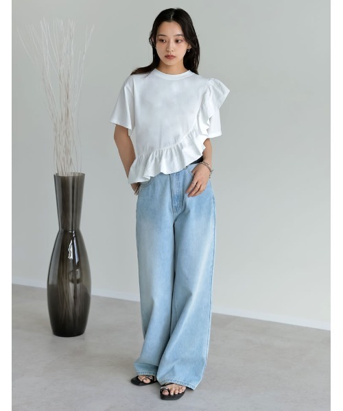 Re:EDIT（リエディ）の「[接触冷感][UVカット]異素材フリルドッキングTシャツ（Tシャツ/カットソー・レディース・ブラック/ホワイト・MEDIUM/LARGE）」の21枚目の写真
