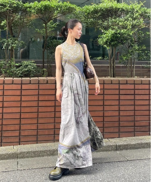 CARTOGRAPHIC PATTERN DRESS ブルーM CARTOGRAPHIC PATTERN DRESS ブルーM（Ameri（アメリ）の