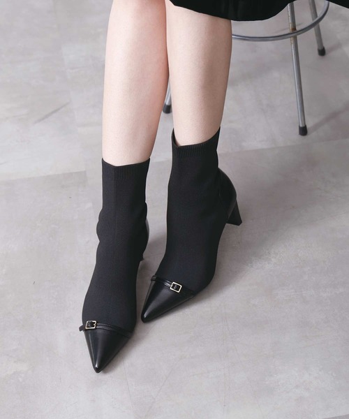 EVOL(イーボル)の「【6.5cmヒール】ニットベルトショートブーツ(ブーツ・レディース・ブラック・L/M/LL/S)」の3枚目の写真