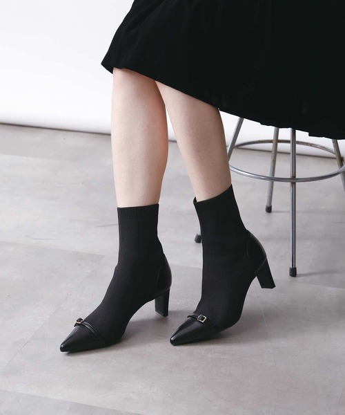 EVOL(イーボル)の「【6.5cmヒール】ニットベルトショートブーツ(ブーツ・レディース・ブラック・L/M/LL/S)」の4枚目の写真