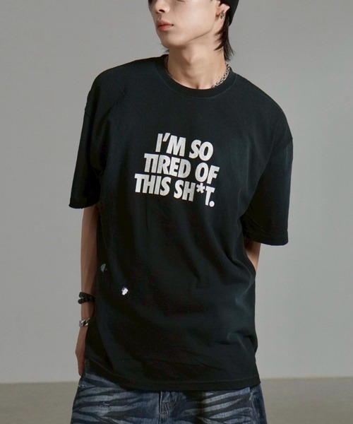 Chikashitsu +（チカシツプラス）の「【Chikashitsu +】dirty wash logo half sleeve t-shirt / 【チカシツプラス】ダーティウォッシュロゴ半袖Tシャツ（Tシャツ/カットソー・メンズ・ブラック/ホワイト・ONE SIZE）」の11枚目の写真