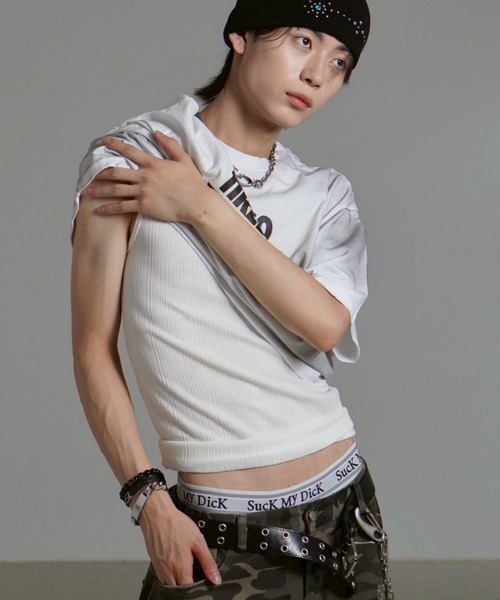 Chikashitsu +（チカシツプラス）の「【Chikashitsu +】dirty wash logo half sleeve t-shirt / 【チカシツプラス】ダーティウォッシュロゴ半袖Tシャツ（Tシャツ/カットソー・メンズ・ブラック/ホワイト・ONE SIZE）」の16枚目の写真