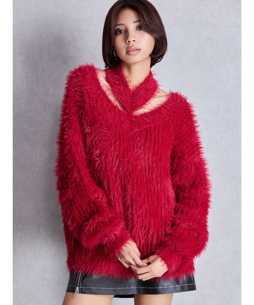 GYDA（ジェイダ）の「2WAYシャギーチョーカーニットトップス（ニット/セーター・レディース・チャコールグレー/アイボリー/ベージュ/ボルドー・FREE）」の5枚目の写真