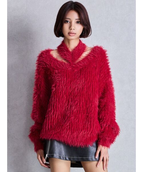 GYDA（ジェイダ）の「2WAYシャギーチョーカーニットトップス（ニット/セーター・レディース・チャコールグレー/アイボリー/ベージュ/ボルドー・FREE）」の6枚目の写真