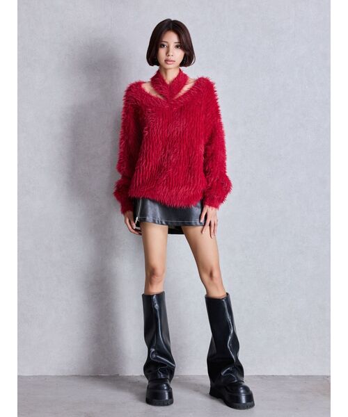 GYDA（ジェイダ）の「2WAYシャギーチョーカーニットトップス（ニット/セーター・レディース・チャコールグレー/アイボリー/ベージュ/ボルドー・FREE）」の8枚目の写真