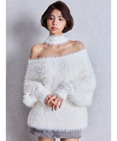 GYDA（ジェイダ）の「2WAYシャギーチョーカーニットトップス（ニット/セーター・レディース・チャコールグレー/アイボリー/ベージュ/ボルドー・FREE）」の10枚目の写真