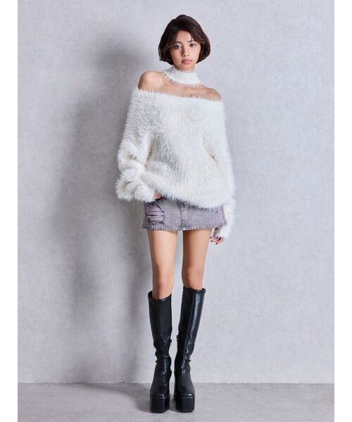 GYDA（ジェイダ）の「2WAYシャギーチョーカーニットトップス（ニット/セーター・レディース・チャコールグレー/アイボリー/ベージュ/ボルドー・FREE）」の12枚目の写真