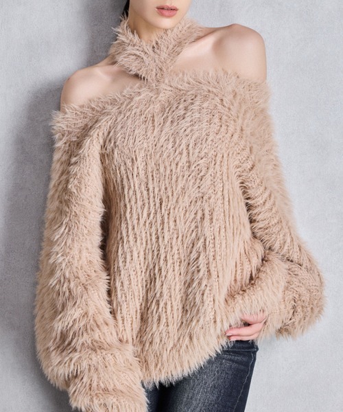 GYDA（ジェイダ）の「2WAYシャギーチョーカーニットトップス（ニット/セーター・レディース・チャコールグレー/アイボリー/ベージュ/ボルドー・FREE）」の3枚目の写真