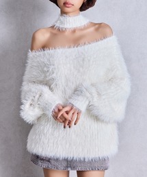 オフショルダー ニットセーター GYDA ジェイダ GYDA GYDA オフショルシャギーチョーカーニット TOPS