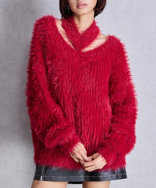 GYDA（ジェイダ）の「2WAYシャギーチョーカーニットトップス（ニット/セーター・レディース・チャコールグレー/アイボリー/ベージュ/ボルドー・FREE）」の4枚目の写真