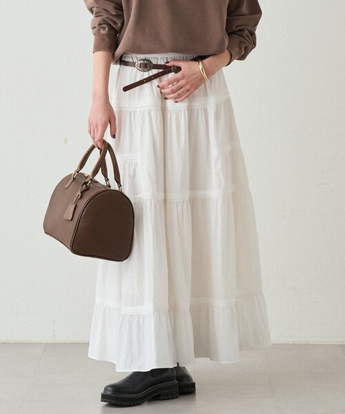 LOUNGEDRESS（ラウンジドレス）の「ギャザーティアードスカート（スカート・レディース・オフホワイト/ブラウン・FREE）」の8枚目の写真