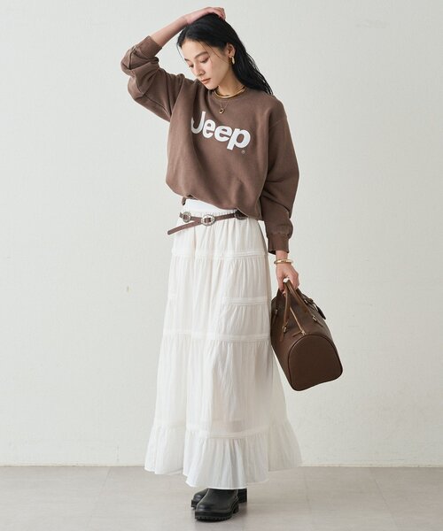 LOUNGEDRESS（ラウンジドレス）の「ギャザーティアードスカート（スカート・レディース・オフホワイト/ブラウン・FREE）」の9枚目の写真