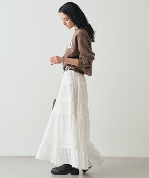 LOUNGEDRESS（ラウンジドレス）の「ギャザーティアードスカート（スカート・レディース・オフホワイト/ブラウン・FREE）」の10枚目の写真