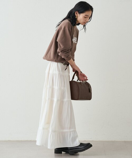 LOUNGEDRESS（ラウンジドレス）の「ギャザーティアードスカート（スカート・レディース・オフホワイト/ブラウン・FREE）」の12枚目の写真