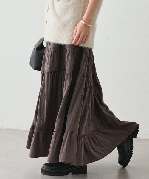 LOUNGEDRESS（ラウンジドレス）の「ギャザーティアードスカート（スカート・レディース・オフホワイト/ブラウン・FREE）」の20枚目の写真