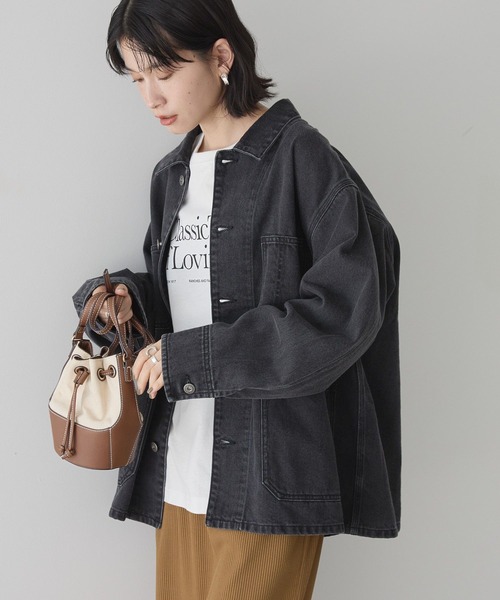 AMERICAN HOLIC（アメリカンホリック）の「デニムカバーオールジャケット（デニムジャケット・レディース・ブラック/ワンウォッシュ/ライトインディゴブルー・M/L）」の8枚目の写真