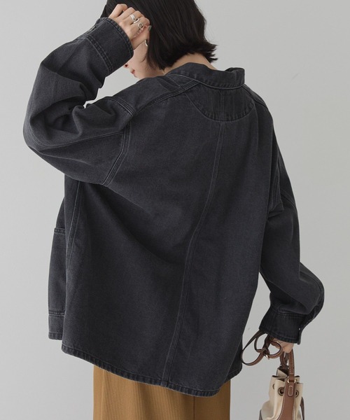 AMERICAN HOLIC（アメリカンホリック）の「デニムカバーオールジャケット（デニムジャケット・レディース・ブラック/ワンウォッシュ/ライトインディゴブルー・M/L）」の11枚目の写真