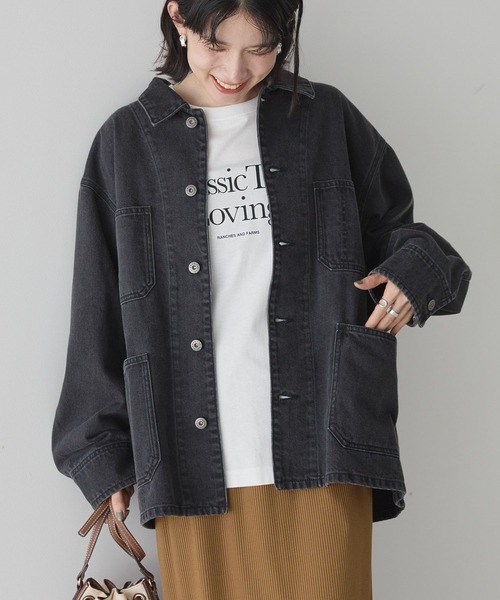 AMERICAN HOLIC（アメリカンホリック）の「デニムカバーオールジャケット（デニムジャケット・レディース・ブラック/ワンウォッシュ/ライトインディゴブルー・M/L）」の9枚目の写真