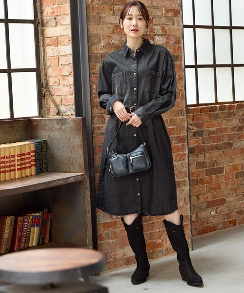 Honeys（ハニーズ）の「デニムシャツワンピース（ワンピース・レディース・ブラック/インディゴブルー・L/LL/M/S）」の6枚目の写真