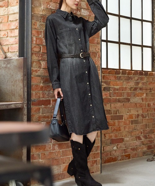 Honeys（ハニーズ）の「デニムシャツワンピース（ワンピース・レディース・ブラック/インディゴブルー・L/LL/M/S）」の7枚目の写真