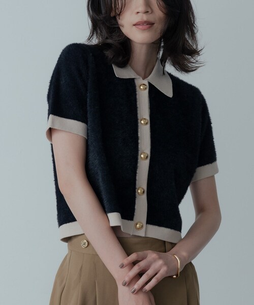 GALLEST（ギャレスト）の「バイカラーポロニット（ニット/セーター・レディース・ブラック/ボルドー・38）」の2枚目の写真