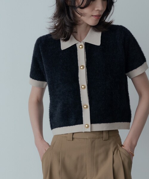 GALLEST（ギャレスト）の「バイカラーポロニット（ニット/セーター・レディース・ブラック/ボルドー・38）」の15枚目の写真