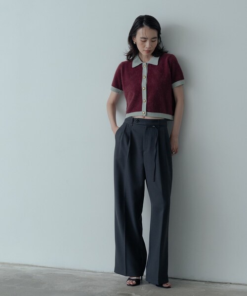 GALLEST（ギャレスト）の「バイカラーポロニット（ニット/セーター・レディース・ブラック/ボルドー・38）」の3枚目の写真