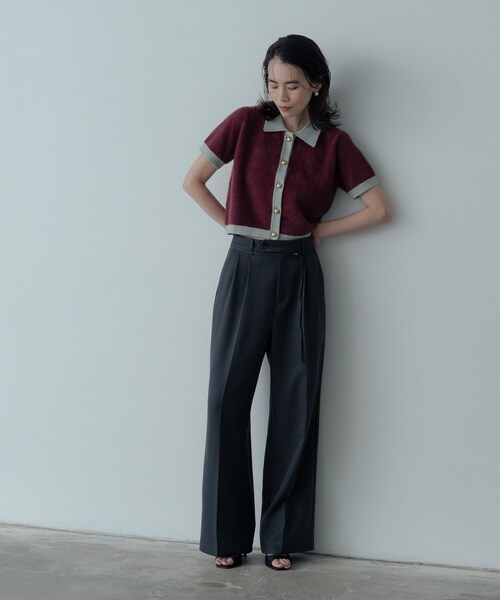 GALLEST（ギャレスト）の「バイカラーポロニット（ニット/セーター・レディース・ブラック/ボルドー・38）」の4枚目の写真