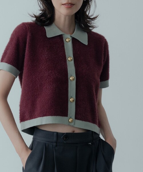 GALLEST（ギャレスト）の「バイカラーポロニット（ニット/セーター・レディース・ブラック/ボルドー・38）」の5枚目の写真