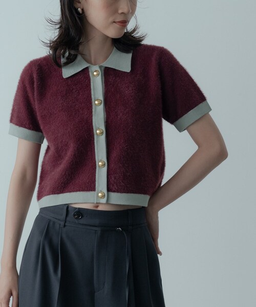 GALLEST（ギャレスト）の「バイカラーポロニット（ニット/セーター・レディース・ブラック/ボルドー・38）」の8枚目の写真