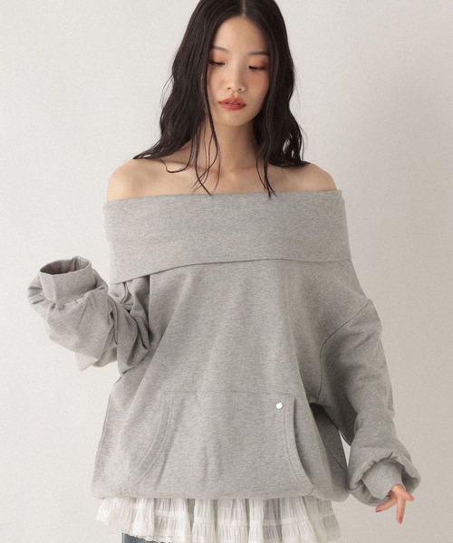 Heather(ヘザー)の「オフショルチュニック裏毛スウェット 590574(スウェット・レディース・オートミール/ネイビー/グレー・FREE)」の12枚目の写真