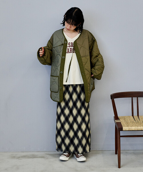 FREAK'S STORE（フリークスストア）の「パッチワーク キルトジャケット（ミリタリージャケット・レディース・ブラック/オフホワイト/オリーブ・ﾌﾘ-）」の7枚目の写真