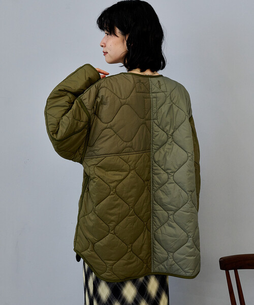 FREAK'S STORE（フリークスストア）の「パッチワーク キルトジャケット（ミリタリージャケット・レディース・ブラック/オフホワイト/オリーブ・ﾌﾘ-）」の11枚目の写真