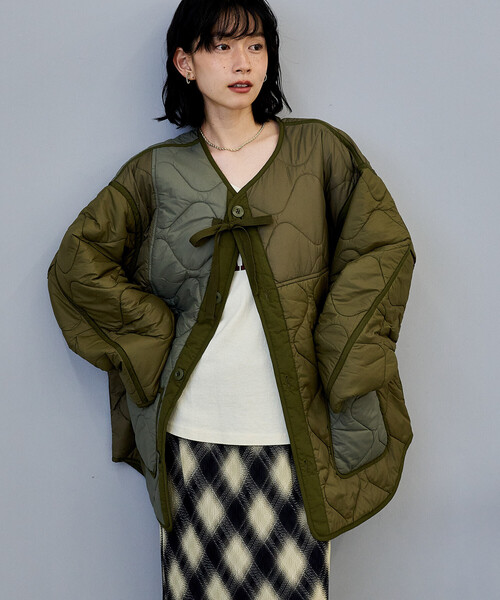 FREAK'S STORE（フリークスストア）の「パッチワーク キルトジャケット（ミリタリージャケット・レディース・ブラック/オフホワイト/オリーブ・ﾌﾘ-）」の16枚目の写真