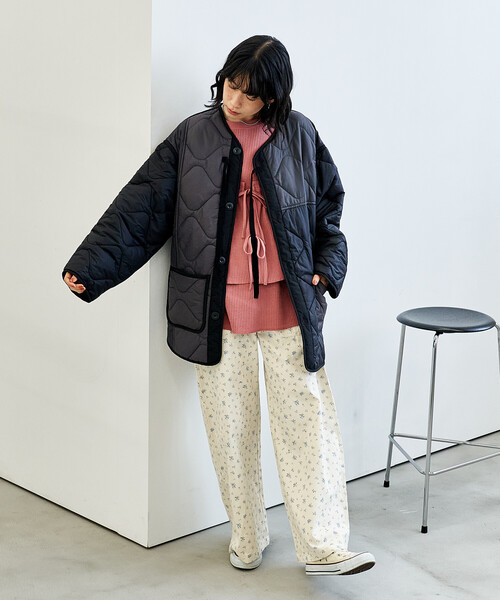 FREAK'S STORE（フリークスストア）の「パッチワーク キルトジャケット（ミリタリージャケット・レディース・ブラック/オフホワイト/オリーブ・ﾌﾘ-）」の19枚目の写真