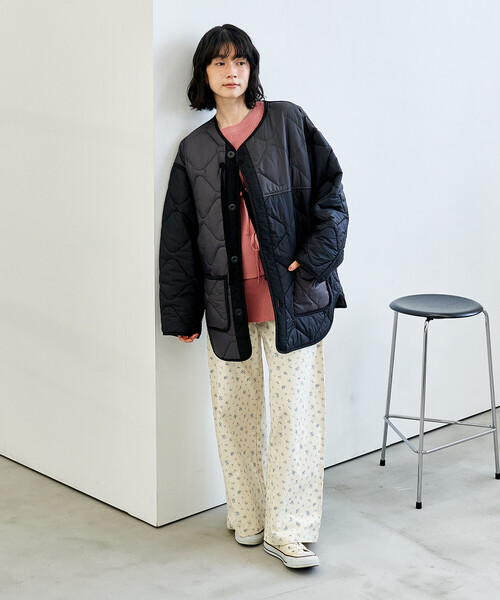 FREAK'S STORE（フリークスストア）の「パッチワーク キルトジャケット（ミリタリージャケット・レディース・ブラック/オフホワイト/オリーブ・ﾌﾘ-）」の20枚目の写真