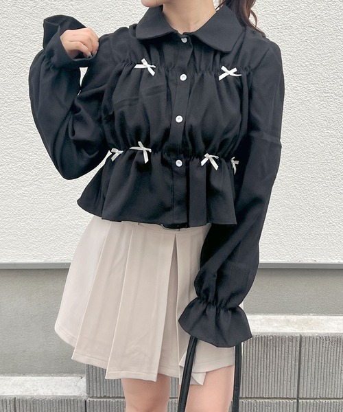 frunco(フランコ)の「リボン付きシャーリングブラウス(シャツ/ブラウス・レディース・ブラック/ホワイト・MEDIUM)」の15枚目の写真