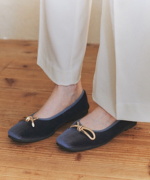 【PARADIS COULEUR】スクエアトウメタルリボンバレエシューズ(351503)