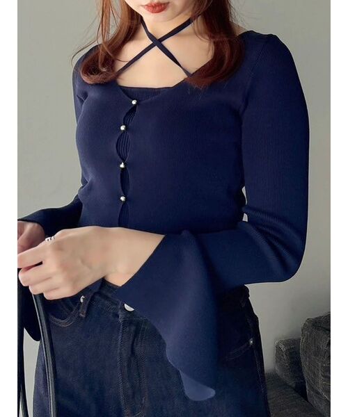 dazzlin(ダズリン)の「カーデタイトトップス(ニット/セーター・レディース・ブラック/ネイビー/グレー/ピンク/アイボリー/ミント/ライトグレー/レッド・FREE)」の6枚目の写真