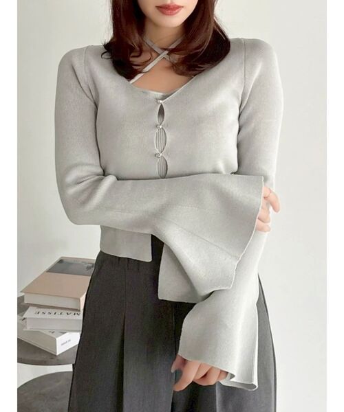 dazzlin(ダズリン)の「カーデタイトトップス(ニット/セーター・レディース・ブラック/ネイビー/グレー/ピンク/アイボリー/ミント/ライトグレー/レッド・FREE)」の4枚目の写真