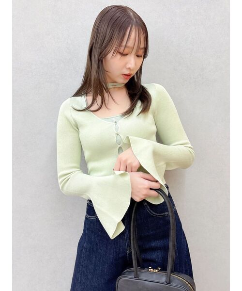 dazzlin(ダズリン)の「カーデタイトトップス(ニット/セーター・レディース・ブラック/ネイビー/グレー/ピンク/アイボリー/ミント/ライトグレー/レッド・FREE)」の5枚目の写真