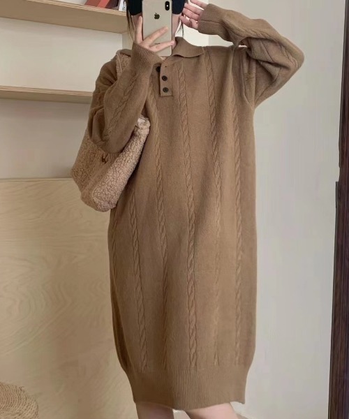 Mejoul(メジュール)の「ケーブル編みポロニットロングワンピース(ワンピース・レディース・ホワイト/ブラウン/ブラック・F)」の16枚目の写真