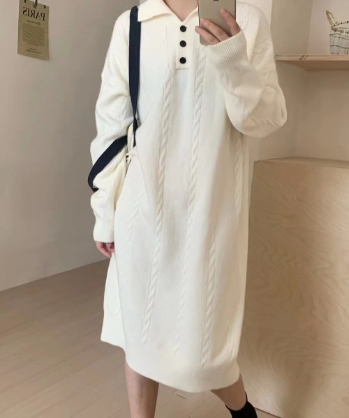 Mejoul(メジュール)の「ケーブル編みポロニットロングワンピース(ワンピース・レディース・ホワイト/ブラウン/ブラック・F)」の21枚目の写真