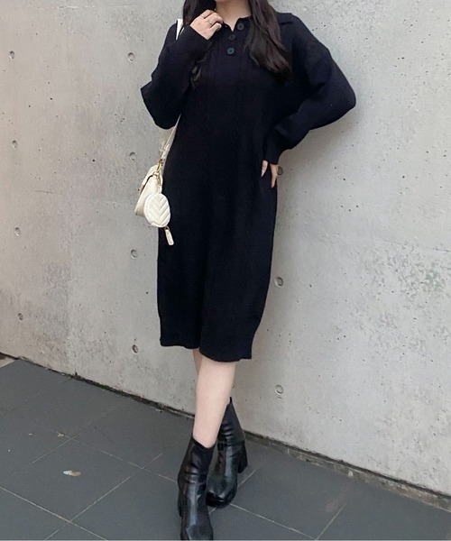 Mejoul(メジュール)の「ケーブル編みポロニットロングワンピース(ワンピース・レディース・ホワイト/ブラウン/ブラック・F)」の22枚目の写真
