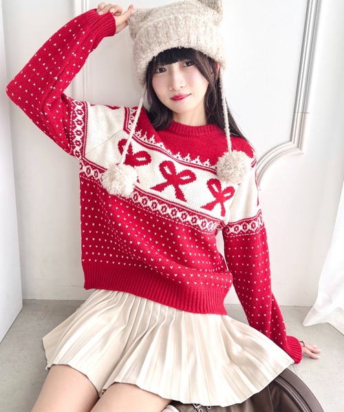 Loueme(ルエム)の「リボンノルディックニットプルオーバー(ニット/セーター・レディース・ブラック/アイボリー/ブルー/レッド・FREE)」の4枚目の写真